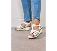 Yours Faux Leather T-Bar Wedge Sandals In White White 7E