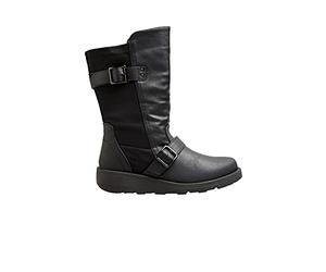 Yours - Faux Leather Wedge Buckle Boots In Wide E Fit & Extra Wide Eee Fit - Women's