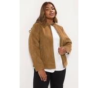 Yours Faux Suede Bomber Jacket In Brown Brown 26-28