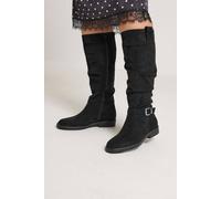 Yours - Faux Suede Buckle Detail Knee High Boots In Extra Wide E Fit - Women's