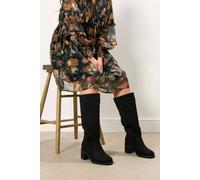 Yours Faux Suede Knee High Boots In Black Black 7EEE