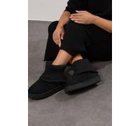 Yours Faux Suede Knit Cuff Ankle Boots In Black Black 4EEE