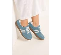 Yours Faux Suede Retro Stripe Trainers In Extra Wide Eee Fit In Blue Blue 8EEE