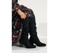 Yours Faux Suede Ruched Western Boots In Black Black 9EEE