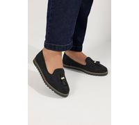 Yours Faux Suede Tassel Slip On Loafers In Wide E Fit In Black Black