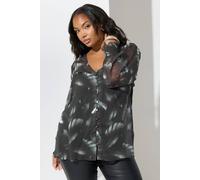 Yours Feather Shirred Cuff Blouse In Black Black 26-28