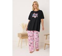 Yours 'feline Sleepy' Wide Leg Pyjama Set Multi 30-32