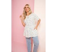 Yours Floral Bow Front Peplum Top In White White