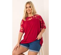 Yours Curve Floral Burnout Boxy T-Shirt - Women's - Plus Size Curve Red