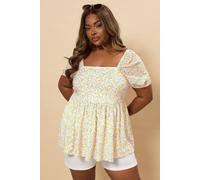 Yours Curve Floral Broderie Anglaise Peplum Top - Women's - Plus Size Curve Orange