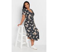 Yours Floral Buckle Detail Midi Dress In Dark Navy Dark Navy 22-24