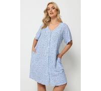 Yours Women's Floral Button Through Tunic Dress in Pale Blue | Size: 16 Yours Pale Blue 16