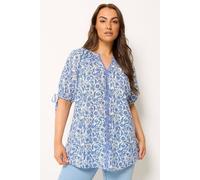 Yours Floral Contrast Trim Blouse In Blue Blue