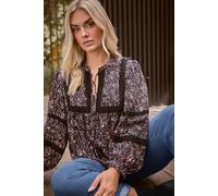 Yours Floral Crochet Trim Blouse In Pink Pink 30-32