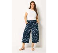 Yours Floral Cropped Trousers In Mid Navy Mid Navy