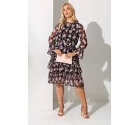 Yours Floral Dobby Ruffle Mini Dress In Black Black 18