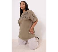 Yours Curve Mocha Floral Embroidered Oversized T-Shirt - Women's - Plus Size Curve
