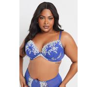 Yours Floral Embroidered Plunge Bra In Blue Blue 48F