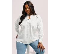 Yours Curve Floral Embroidered Tie Neck Blouse - Women's - Plus Size Curve White