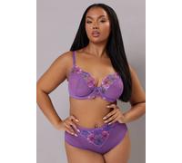Yours Floral Embroidered Underwired Bra In Purple Purple 44C