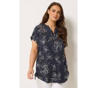 Yours Floral Foil Notch Neck Top In Dark Blue Dark Blue