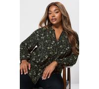 Yours Curve Floral Frill Neck Blouse - Women's - Plus Size Curve Green