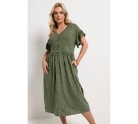 Yours Curve Green Floral Frill Sleeve Dress - Women's - Plus Size Curve