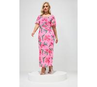 Yours Floral Gathered Maxi Dress In Pink Pink