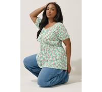 Yours Limited Collection Curve Floral Gingham Bardot Top - Women's - Plus Size Curve Green