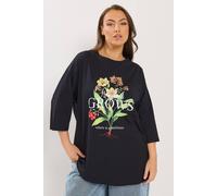 Yours Women's Floral Graphic Slogan T-Shirt in Black | Size: 26-28 Yours Black 26-28