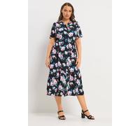 Yours Women's Floral Half Placket Dress in Black | Size: 20 Yours Black 20