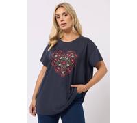 Yours Curve Blue Floral Heart Embroidered T-Shirt - Women's - Plus Size Curve