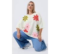 Yours Limited Collection Curve Floral Knitted Boxy Top - Women's - Plus Size Curve White