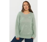 Yours Women's Floral Knitted Jumper in Light Green | Size: 22/24