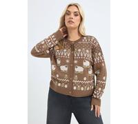 Yours Women's Floral Knitted Sheep Cardigan Sweater in Brown | Size: 22/24