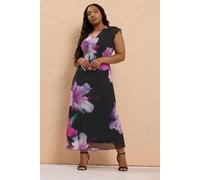 Yours Floral Mesh Midaxi Dress In Black Black 22-24