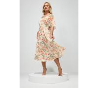 Yours Floral Metallic Maxi Dress In Ivory Ivory 20