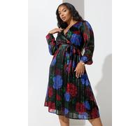 Yours Women's Floral Metallic Wrap Dress in Black | Size: 24 Yours Black 24