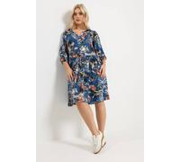 Yours Floral Mini Dress In Blue Blue 26-28