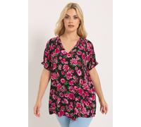 Yours Floral Notch Neck Blouse In Black Black