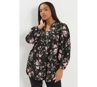 Yours Curve Floral Notch Neck Blouse - Women's - Plus Size Curve Black