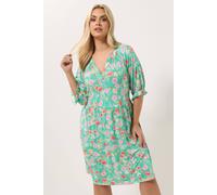 Yours Curve Green Floral Notch Neck Dress - Women's - Plus Size Curve