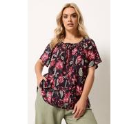 Yours Floral Pintuck Blouse In Black Black