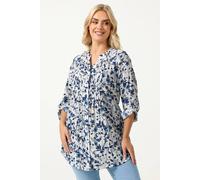 Yours Curve Blue Floral Sequin Pintuck Blouse - Women's - Plus Size Curve