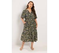 Yours Curve Black Floral Placket Midi Dress - Women's - Plus Size Curve