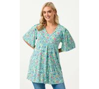 Yours Curve Floral Pleat Front Top - Women's - Plus Size Curve Green