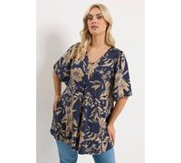 Yours Curve Blue Floral Pleated Front Top - Women's - Plus Size Curve