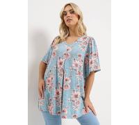 Yours Curve Floral Pleated Front Top - Women's - Plus Size Curve Light Blue