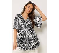 Yours Curve Black & White Floral Pleated Swing Top - Women's - Plus Size Curve