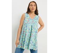 Yours Curve Blue Floral Pleated Vest Top - Women's - Plus Size Curve